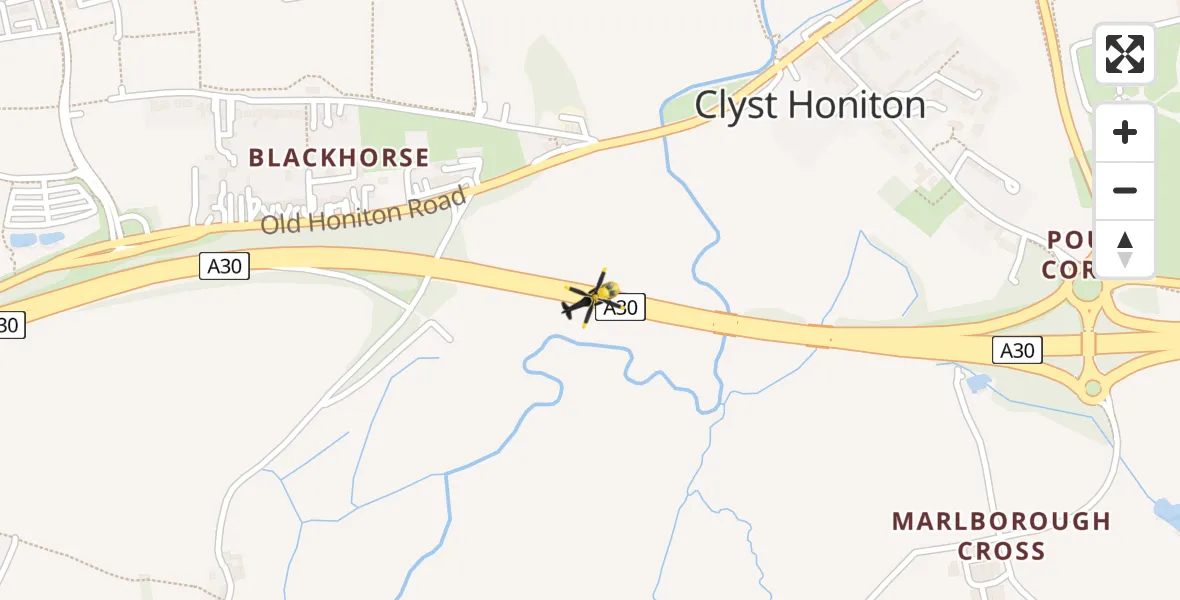 Flight path map showing Police Helicopter route from East Devon to East Devon