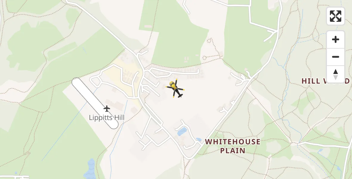 Flight path map showing Police Helicopter route from Metropolitan Police Air Support Unit Lippitts Hill to Metropolitan Police Air Support Unit Lippitts Hill