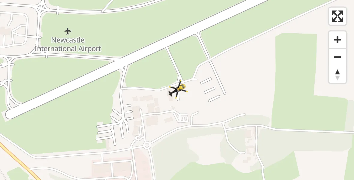 Flight path map showing Police Helicopter route from Newcastle International Airport to Newcastle International Airport