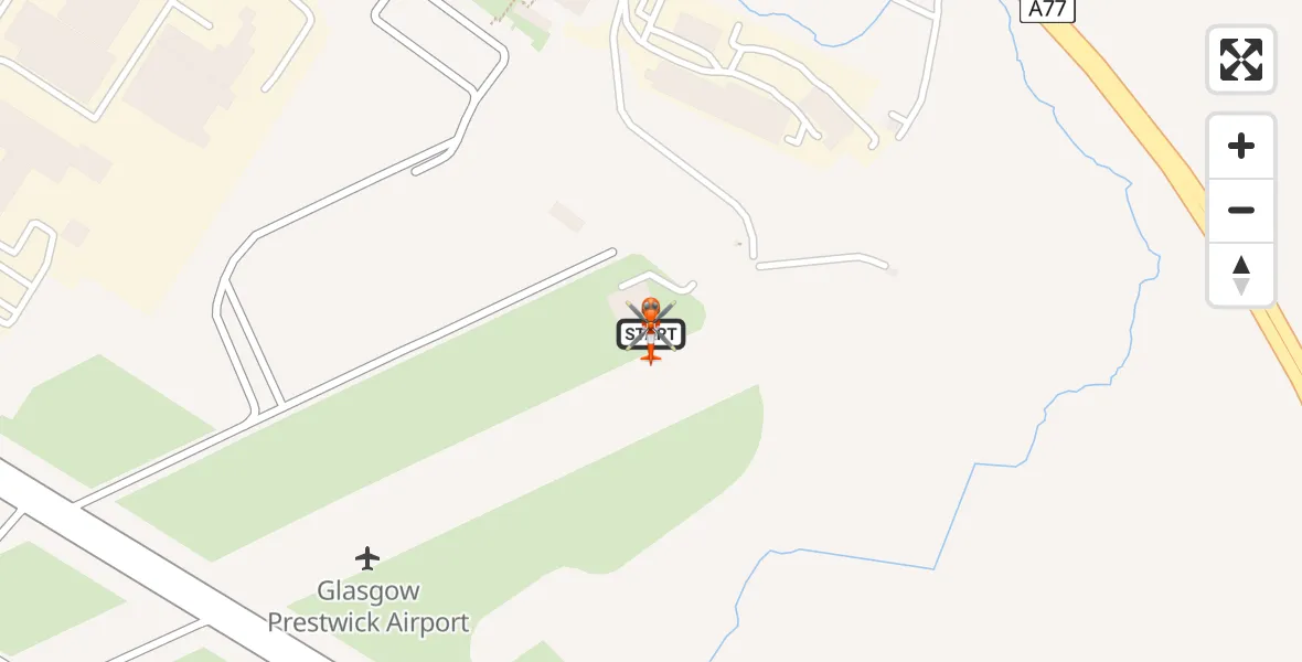 Flight path map showing Coastguard Helicopter route from Glasgow Prestwick Airport to Glasgow Prestwick Airport