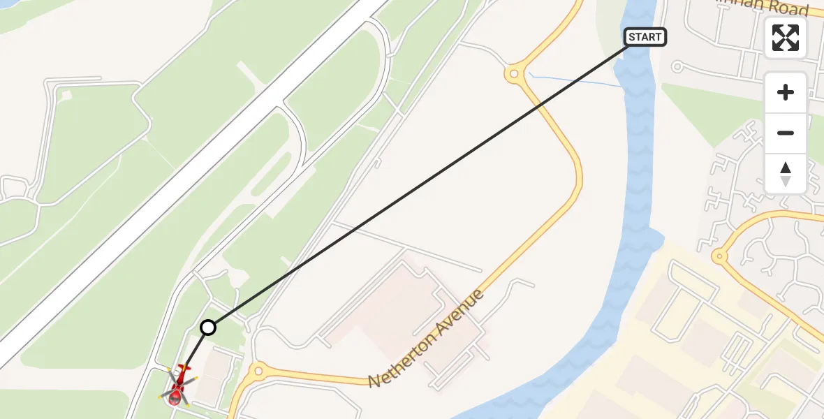 Flight path map showing Air Ambulance Helicopter route from Renfrew to Glasgow Airport