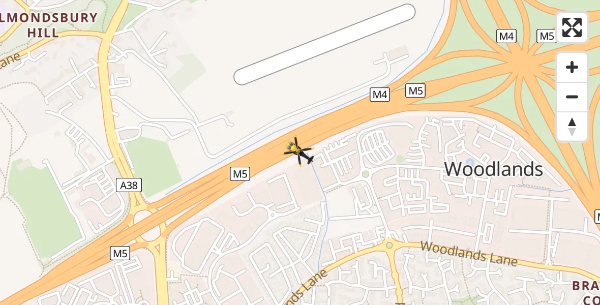 Flight path map showing Police Helicopter route from Almondsbury Helicopter Base to Almondsbury Helicopter Base