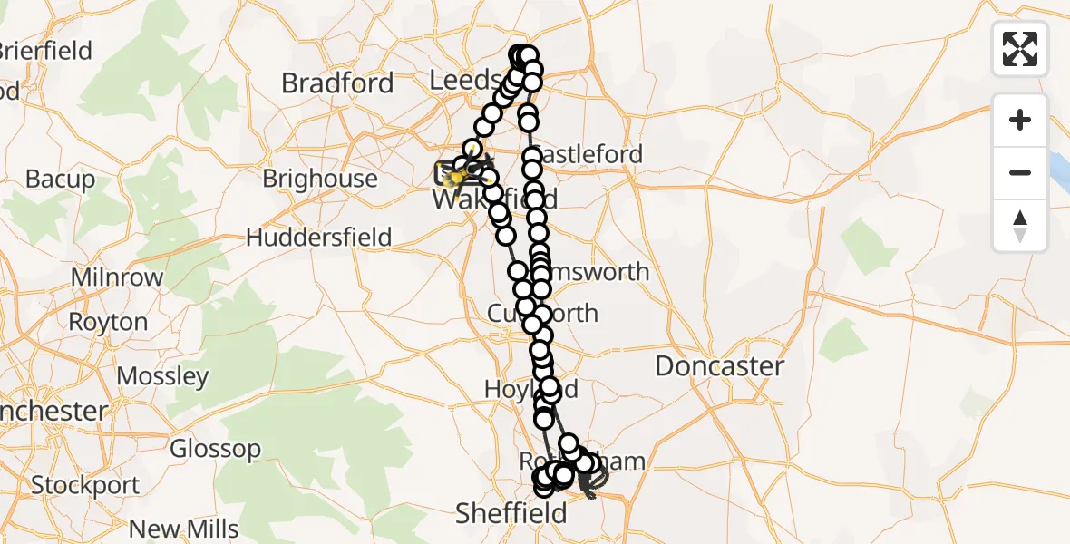 Flight route Police Helicopter East Ardsley - Wrenthorpe, 05 April 2026, 21:38