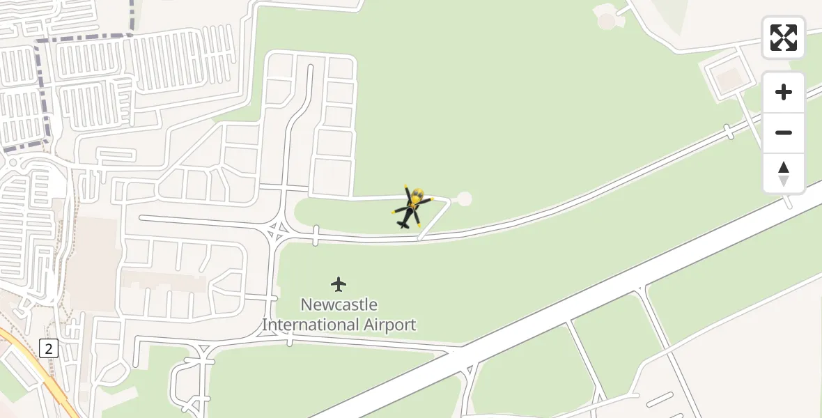 Flight path map showing Police Helicopter route from Newcastle International Airport to Newcastle International Airport