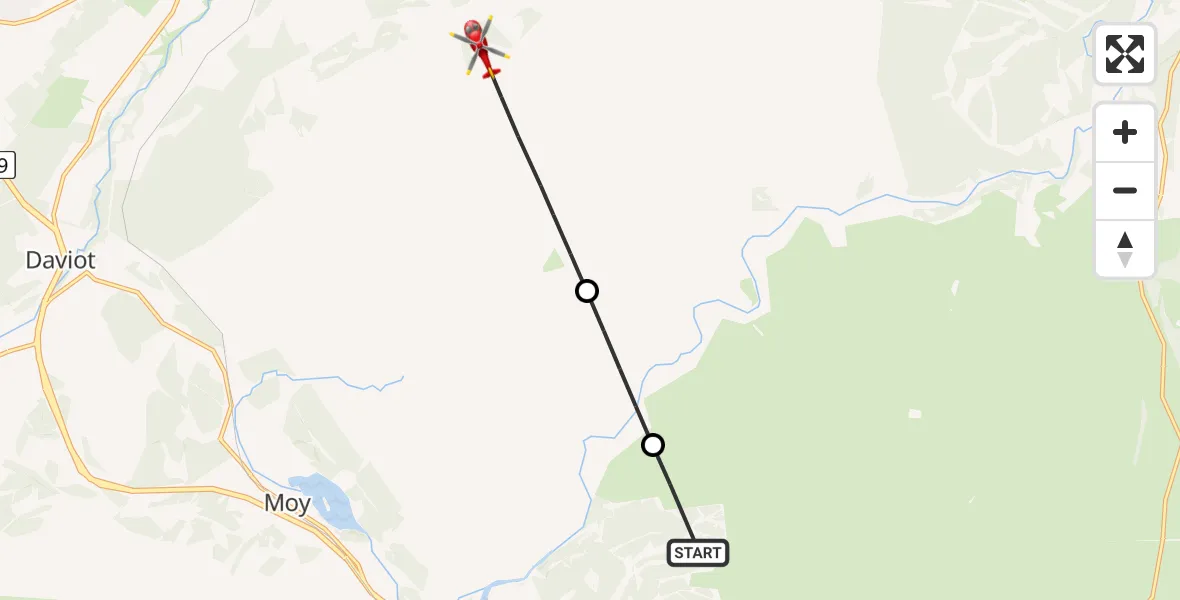 Flight path map showing Air Ambulance Helicopter route from Highland to Highland