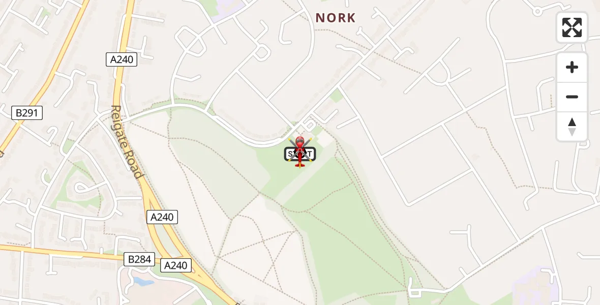 Routekaart van de vlucht: Air Ambulance Helicopter to Tattenham Corner, Nork Way