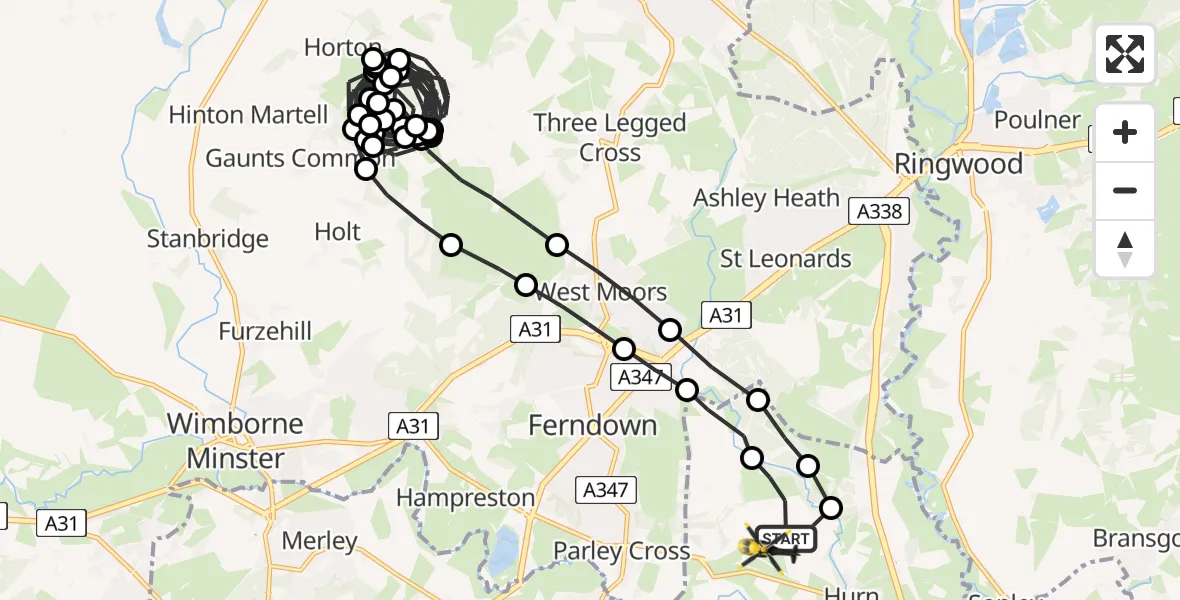 Flight path map showing Police Helicopter route from Bournemouth Airport to Bournemouth Airport