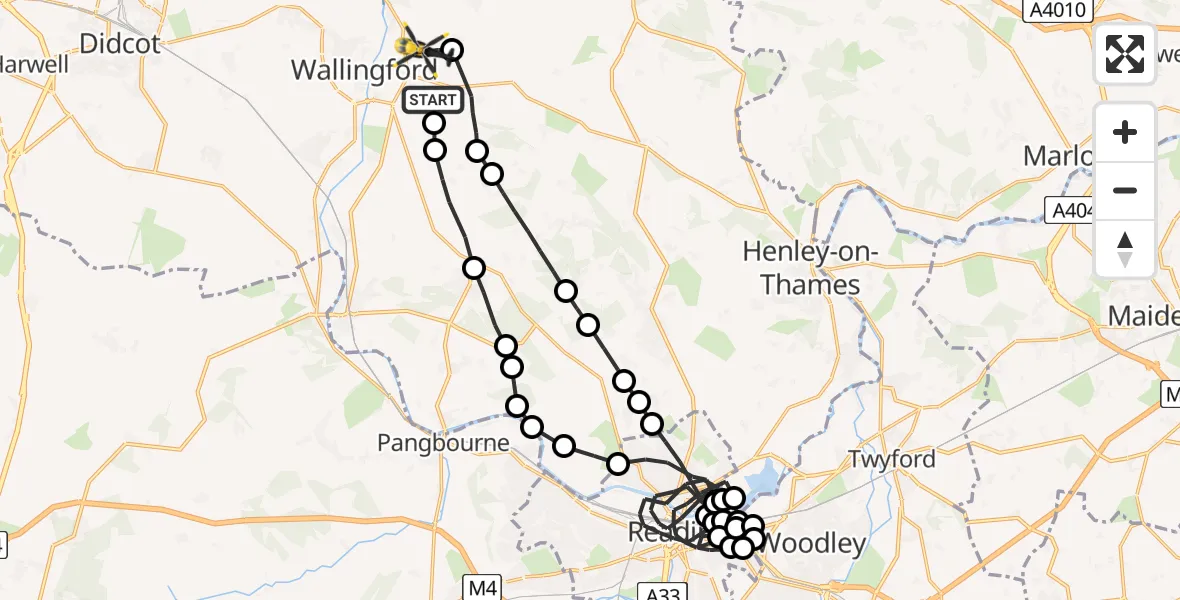 Flight path map showing Police Helicopter route from Crowmarsh Gifford to Benson