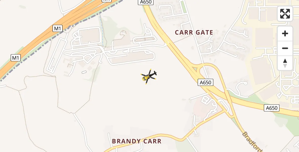 Flight path map showing Police Helicopter route from Brandy Carr to Brandy Carr