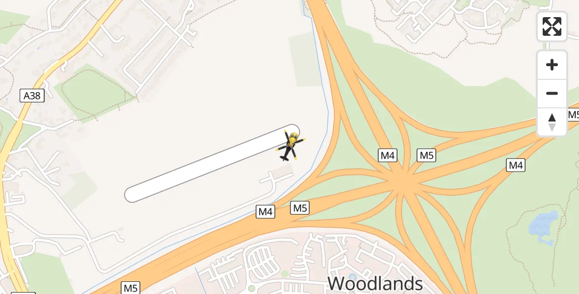 Flight path map showing Police Helicopter route from Almondsbury Helicopter Base to Almondsbury Helicopter Base