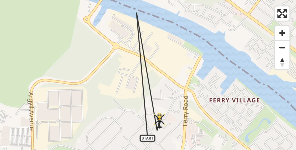 Flight path map showing Police Helicopter route from Renfrew to Renfrew