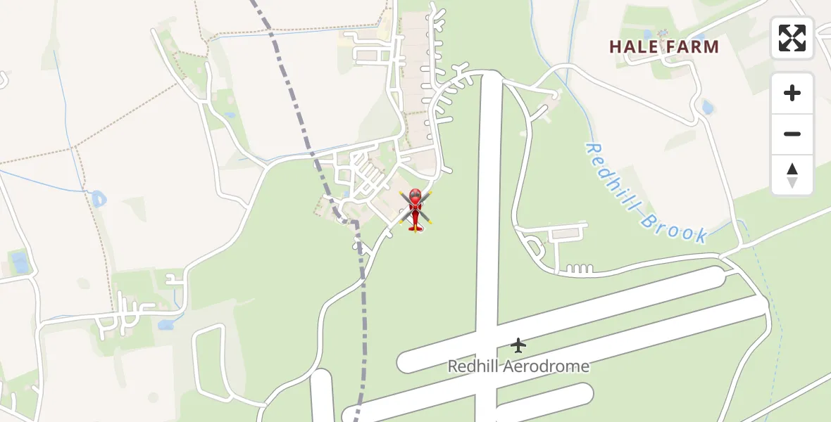 Flight path map showing Air Ambulance Helicopter route from Redhill Aerodrome to Redhill Aerodrome