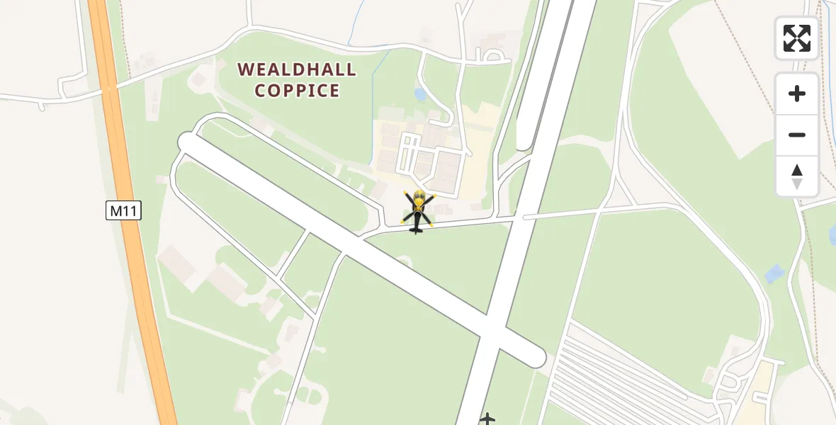 Flight path map showing Police Helicopter route from North Weald Airfield to North Weald Airfield