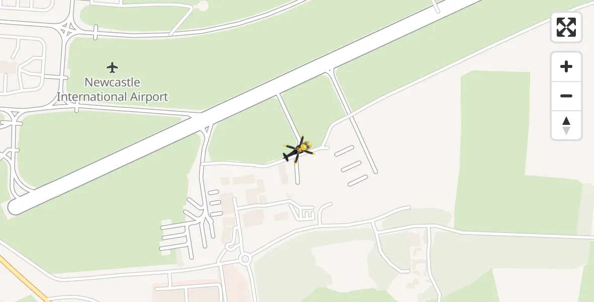 Flight path map showing Police Helicopter route from Newcastle International Airport to Newcastle International Airport