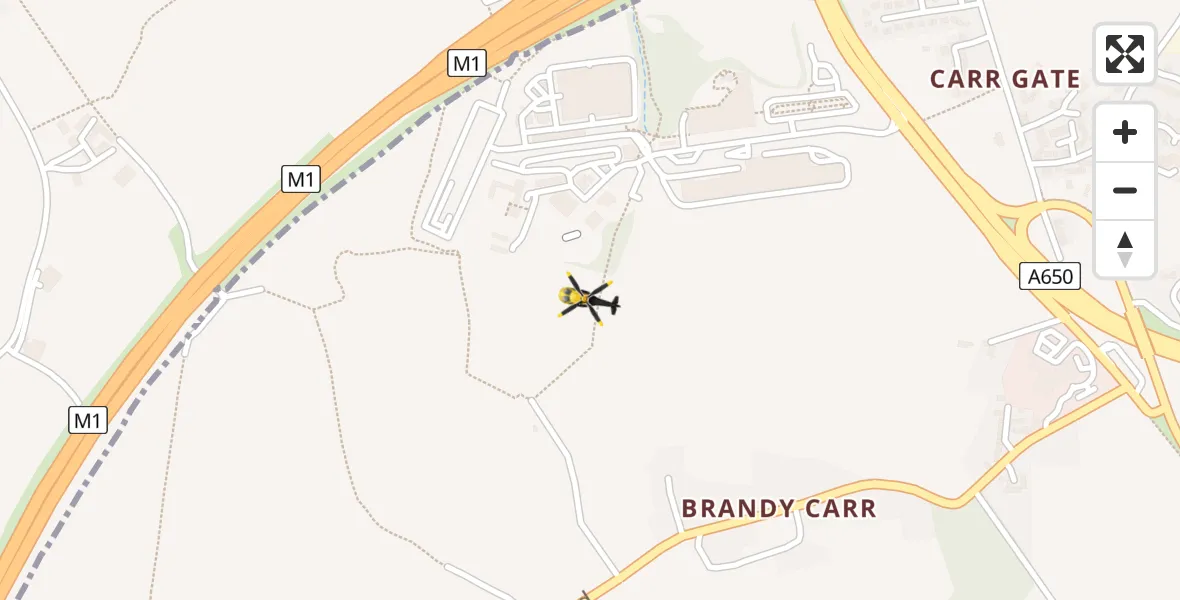 Flight path map showing Police Helicopter route from East Ardsley to East Ardsley