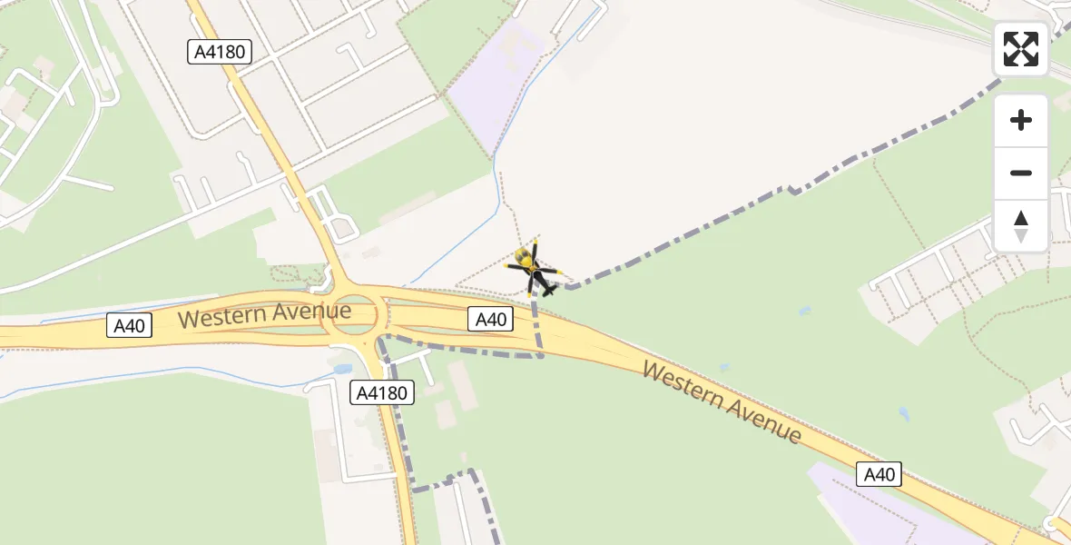 Flight path map showing Police Helicopter route from Ealing to Ealing