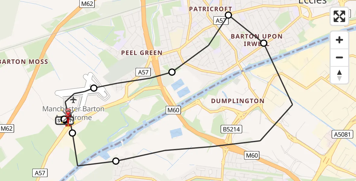Flight route Air Ambulance Helicopter Manchester Barton Aerodrome - Manchester Barton Aerodrome, 06 April 2026, 06:29
