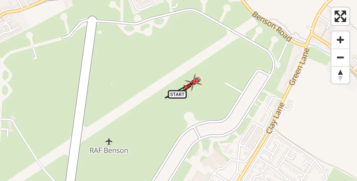 Flight path map showing Air Ambulance Helicopter route from RAF Benson to RAF Benson