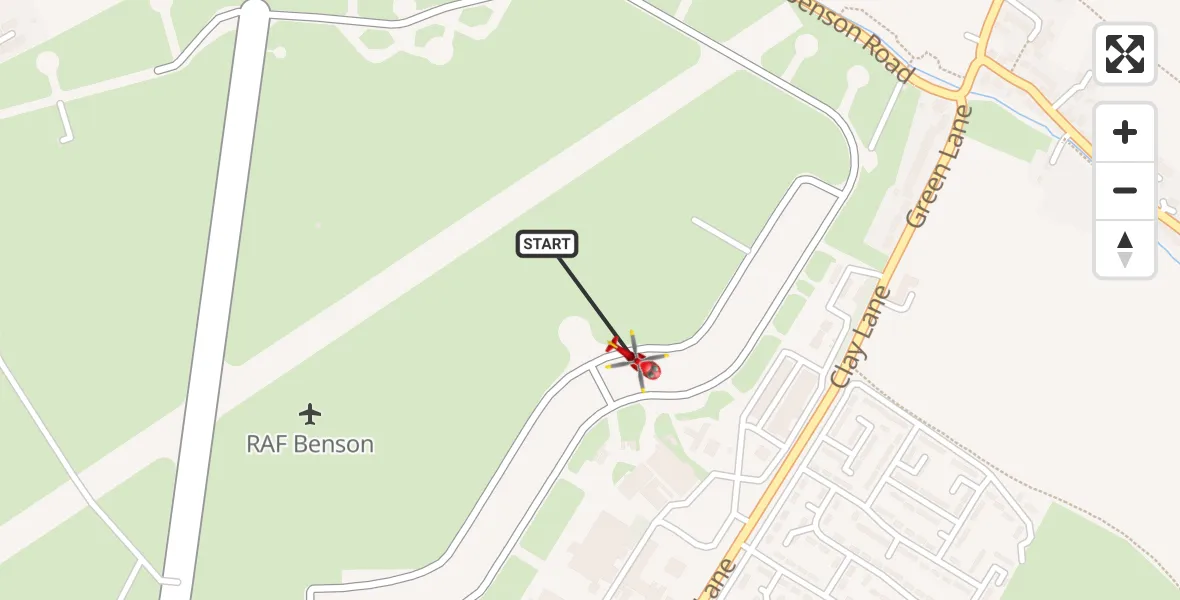 Flight path map showing Air Ambulance Helicopter route from RAF Benson to RAF Benson