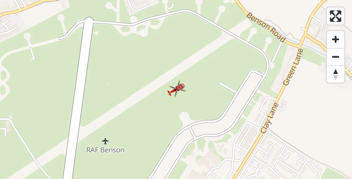 Flight path map showing Air Ambulance Helicopter route from RAF Benson to RAF Benson
