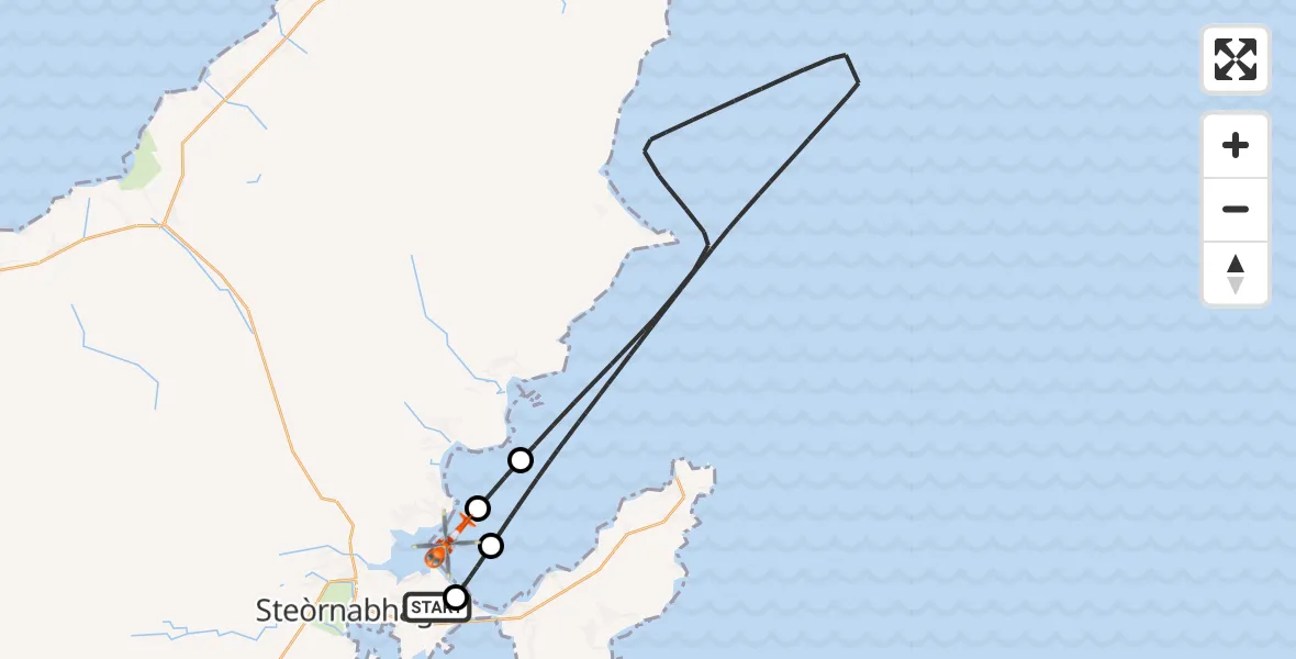 Flight path map showing Coastguard Helicopter route from Stornoway Airport to Àird Thunga