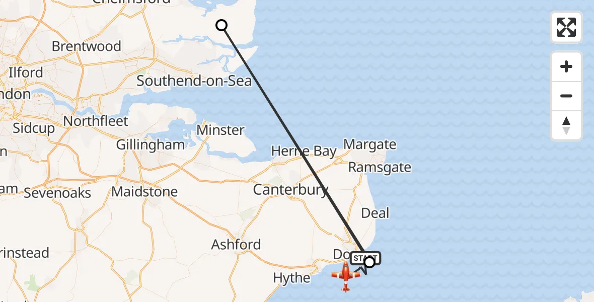 Flight path map showing Coastguard Drone route from English Channel to English Channel