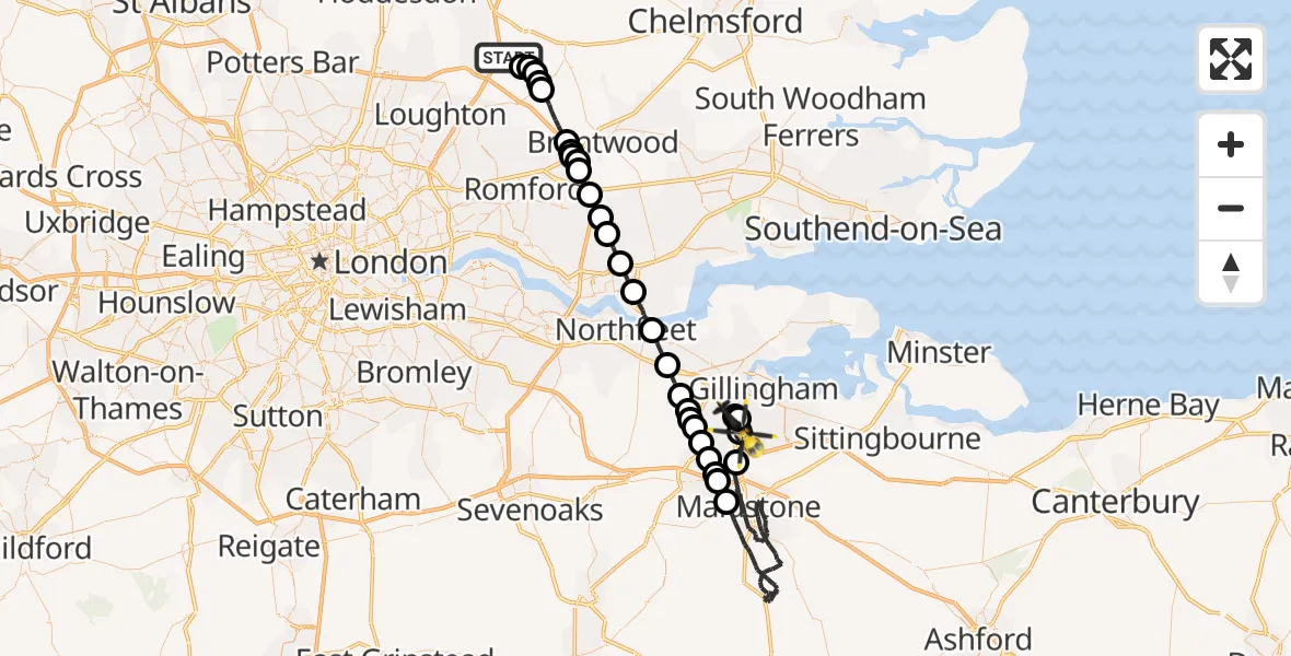 Flight path map showing Police Helicopter route from Woodhatch to Chatham