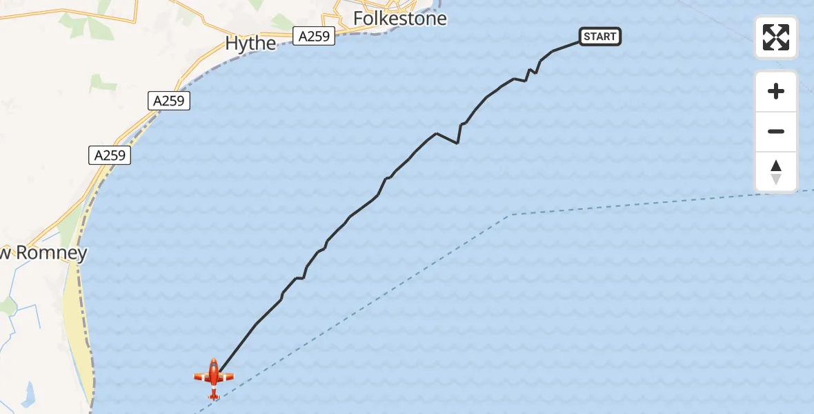 Flight path map showing Coastguard Drone route from English Channel to English Channel