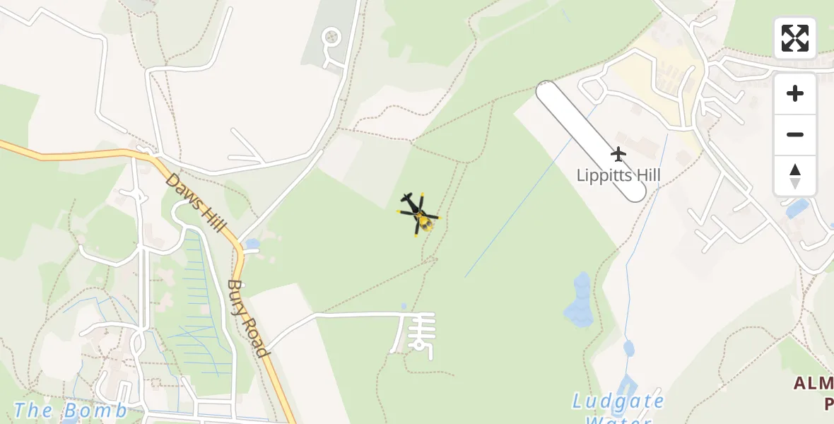 Flight path map showing Police Helicopter route from Metropolitan Police Air Support Unit Lippitts Hill to Metropolitan Police Air Support Unit Lippitts Hill