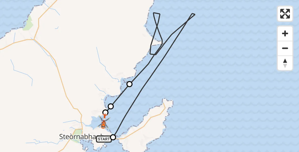 Flight path map showing Coastguard Helicopter route from Stornoway Airport to Àird Thunga