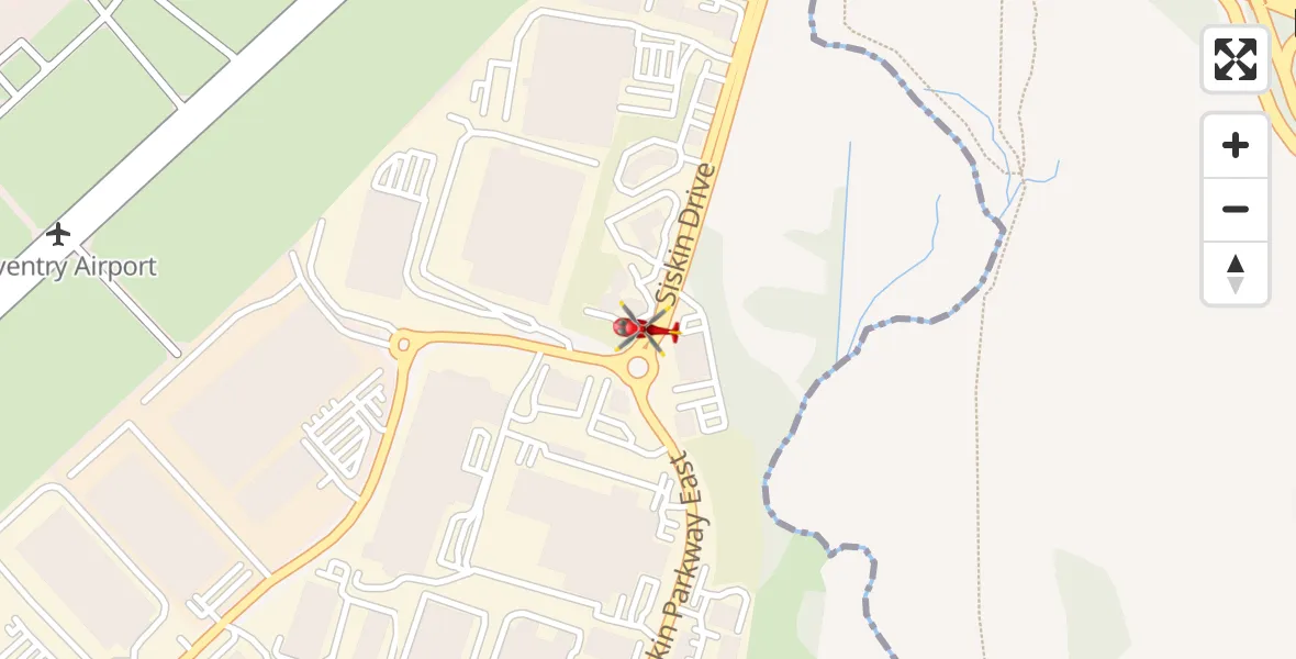 Flight path map showing Air Ambulance Helicopter route from Warwick to Warwick