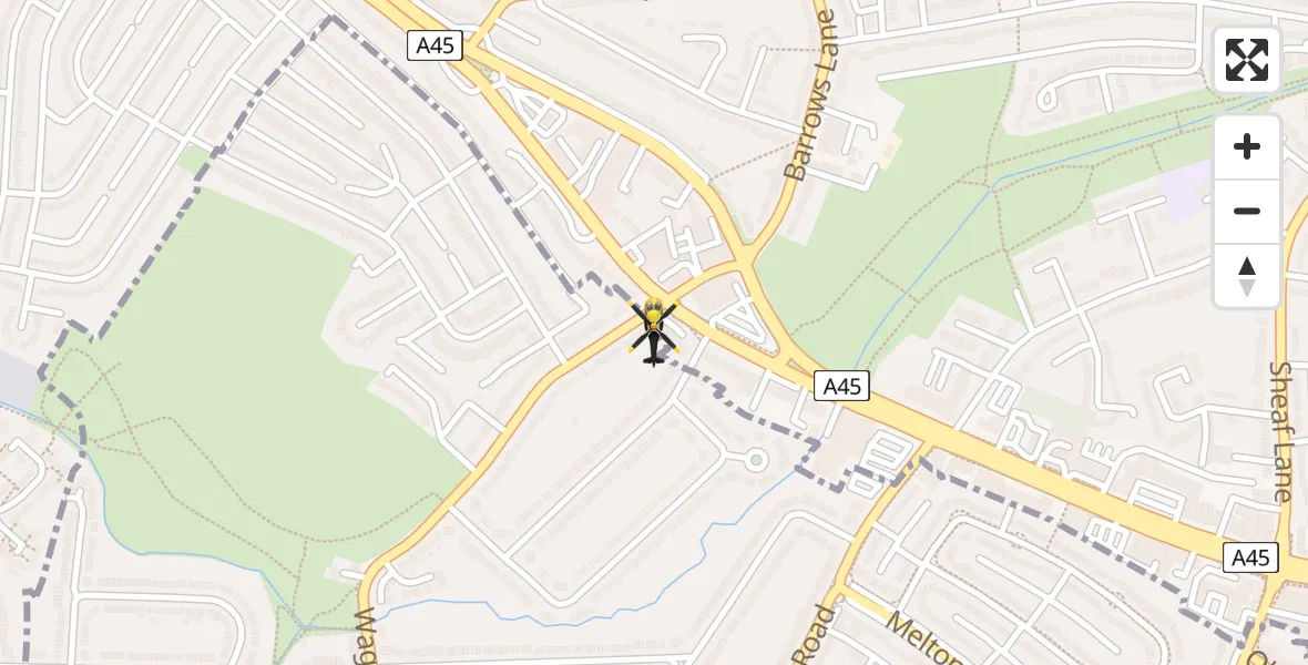 Flight path map showing Police Helicopter route from Solihull to Solihull