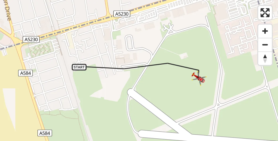 Flight path map showing Air Ambulance Helicopter route from Blackpool Airport to Blackpool Airport