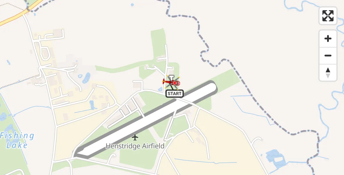 Flight path map showing Air Ambulance Helicopter route from Henstridge Airfield to Henstridge Airfield
