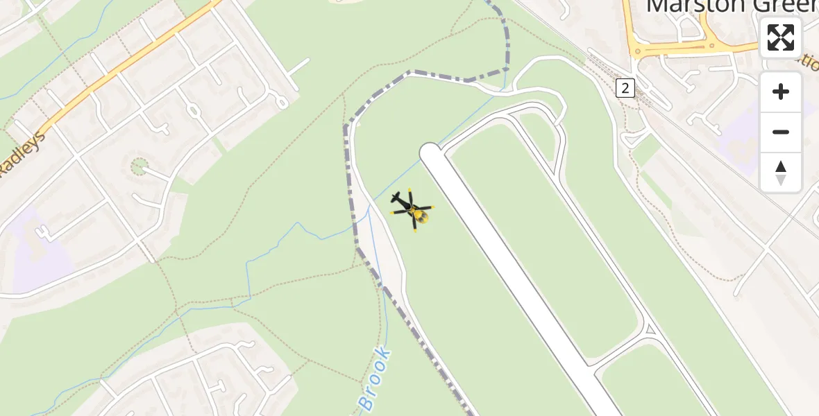 Flight path map showing Police Helicopter route from Birmingham Airport to Birmingham Airport