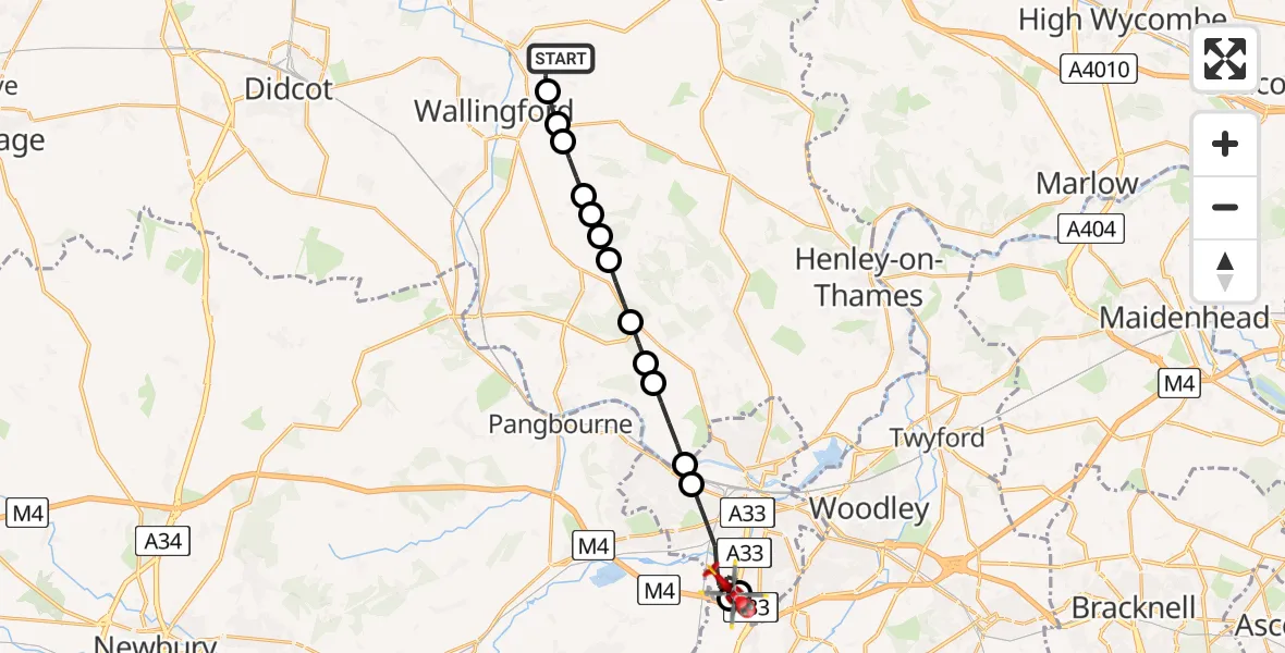 Flight path map showing Air Ambulance Helicopter route from RAF Benson to Reading