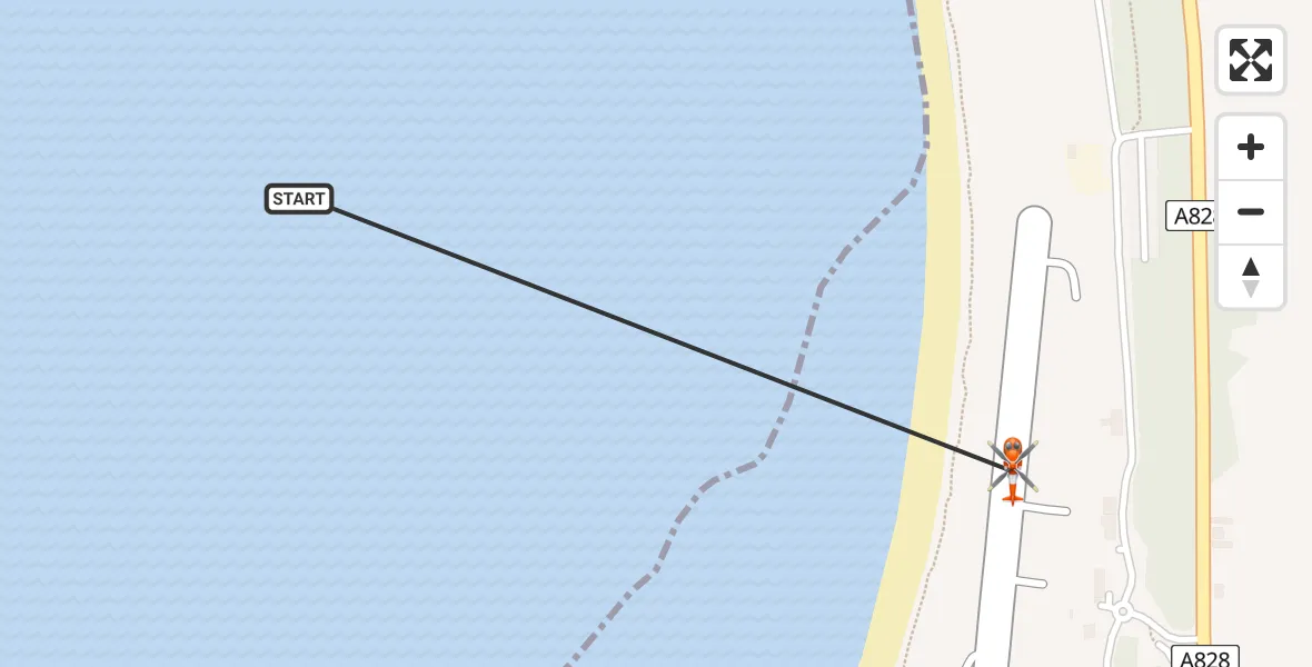 Flight path map showing Coastguard Helicopter route from Inner Seas to Oban Airport