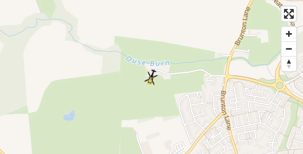 Flight path map showing Police Helicopter route from Woolsington to Woolsington