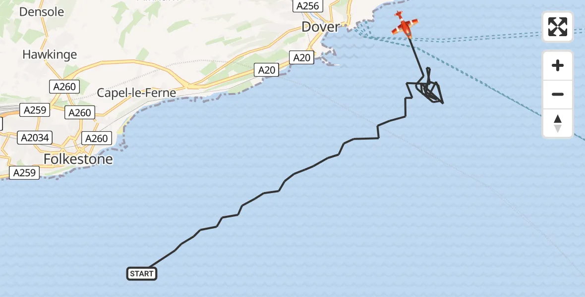 Flight path map showing Coastguard Drone route from English Channel to English Channel