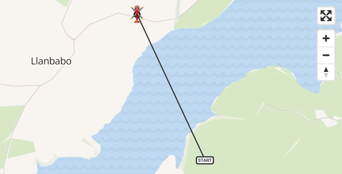 Flight path map showing Air Ambulance Helicopter route from Llannerch-y-Medd to Llanbabo