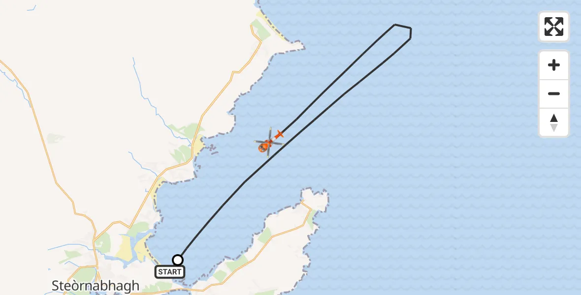 Flight path map showing Coastguard Helicopter route from Mealabost to Inner Seas