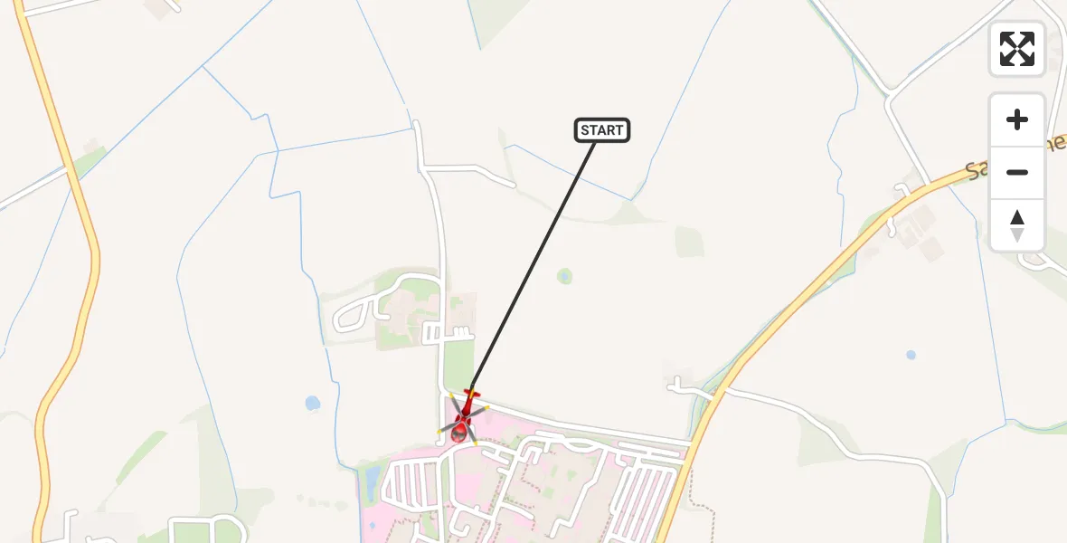 Flight path map showing Air Ambulance Helicopter route from Bodelwyddan to Bodelwyddan