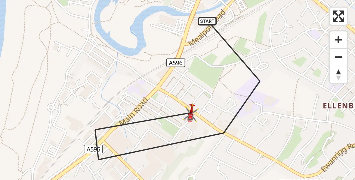Flight path map showing Air Ambulance Helicopter route from Maryport to Maryport