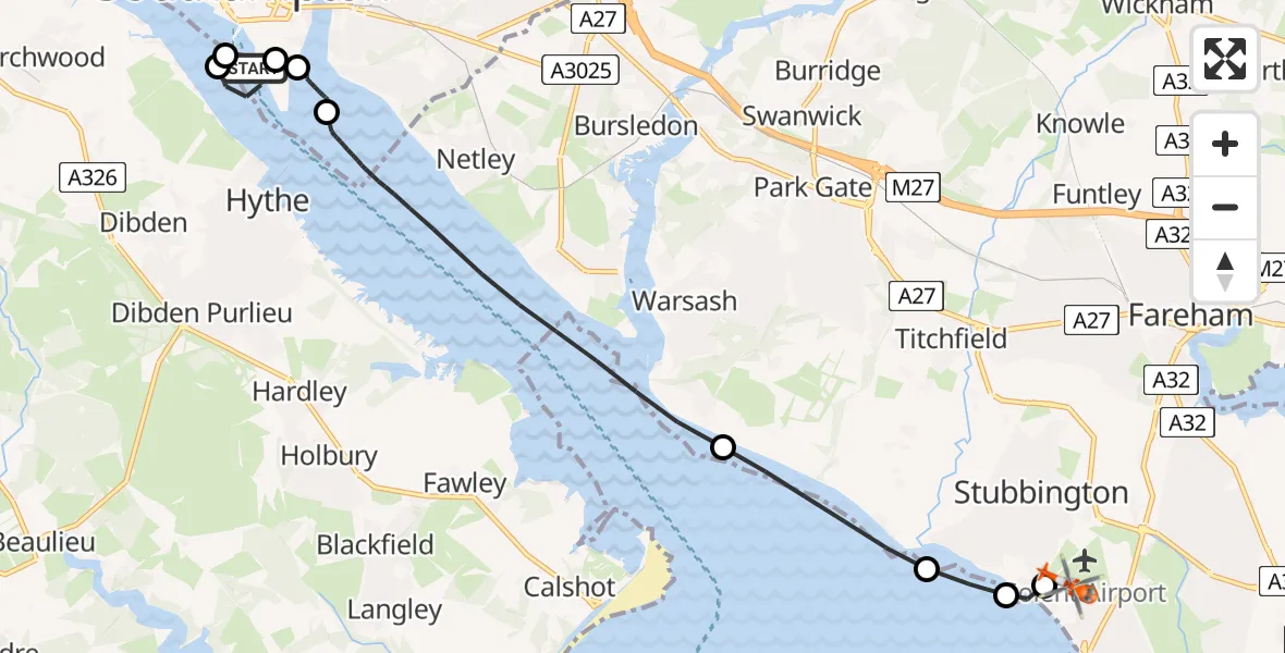 Flight path map showing Coastguard Helicopter route from Southampton to Solent Airport