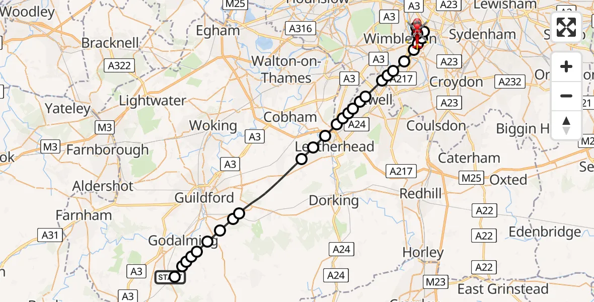Routekaart van de vlucht: Air Ambulance Helicopter to St Georges Hospital