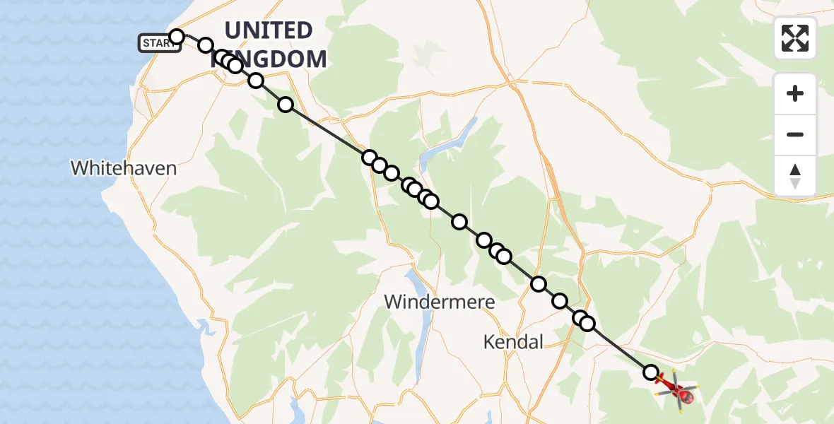 Routekaart van de vlucht: Air Ambulance Helicopter to Dent
