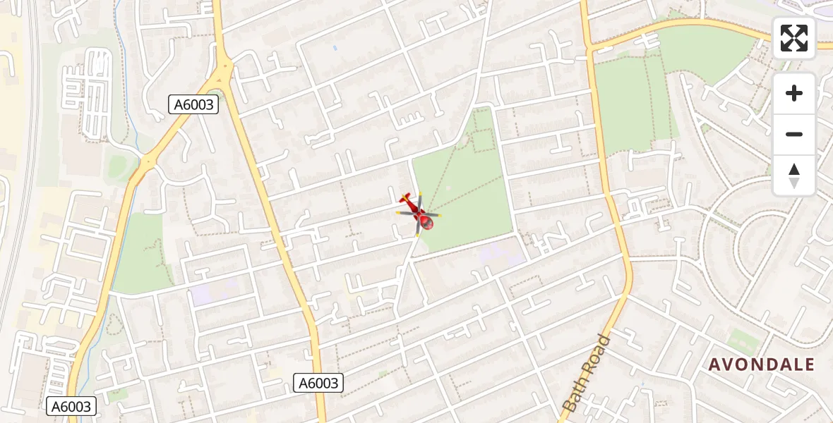 Flight path map showing Air Ambulance Helicopter route from Kettering to Kettering