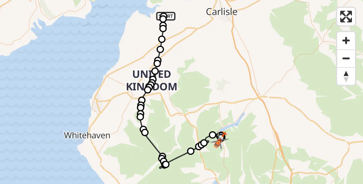 Routekaart van de vlucht: Coastguard Helicopter to Glenridding, A592