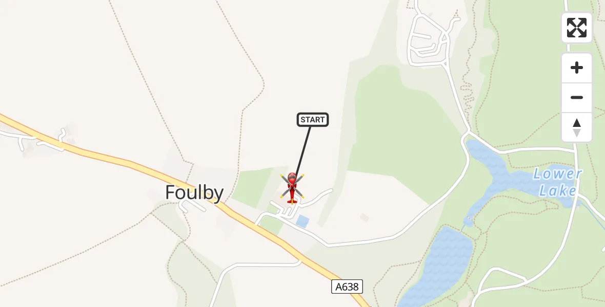 Flight path map showing Air Ambulance Helicopter route from YAA Nostell Helicopter Port to YAA Nostell Helicopter Port