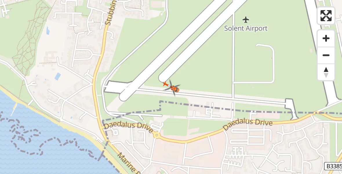 Flight path map showing Coastguard Helicopter route from Solent Airport to Solent Airport